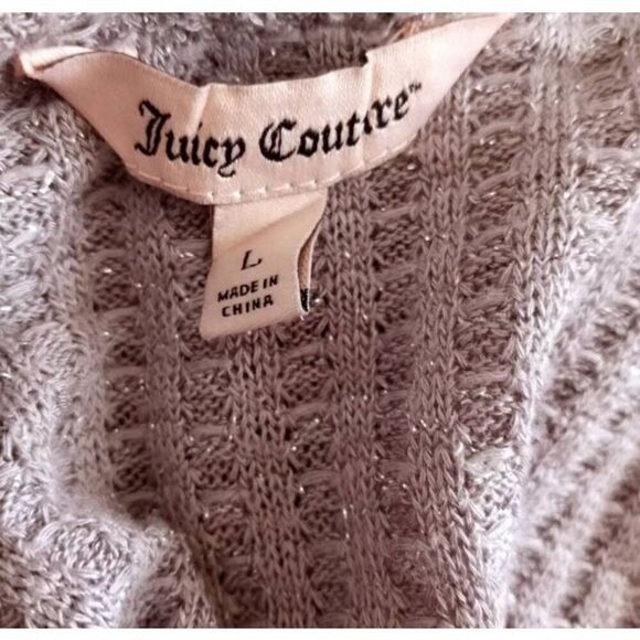 JUICY COUTURE GRAY METALLIC SILVER V-NECK WAFFLE KNIT SPARKLE PULLOVER SZ.L EUC. - Picture 7 of 8